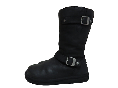 UGG® AUSTRALIA KENSINGTON 5678 BLACK LEATHER PULL ON BOOTS UK 6.5