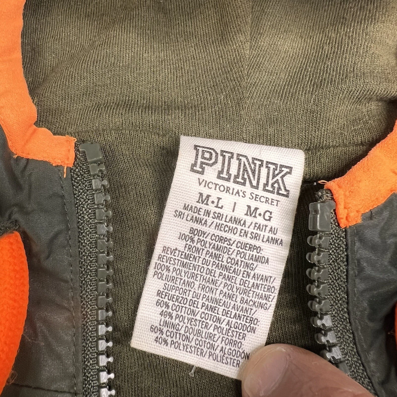 UNDERCOVER Victoria Secret ROSA M L Oliva Arancione Felpa con Felpa Pioggia Leggera L010724