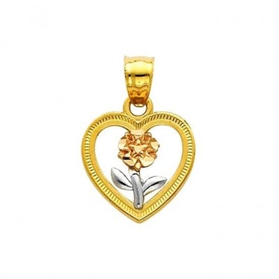 14k Massiv Dreifarbig Dreifarbig Gold Kleine Blume im Herz Charm Anhänger