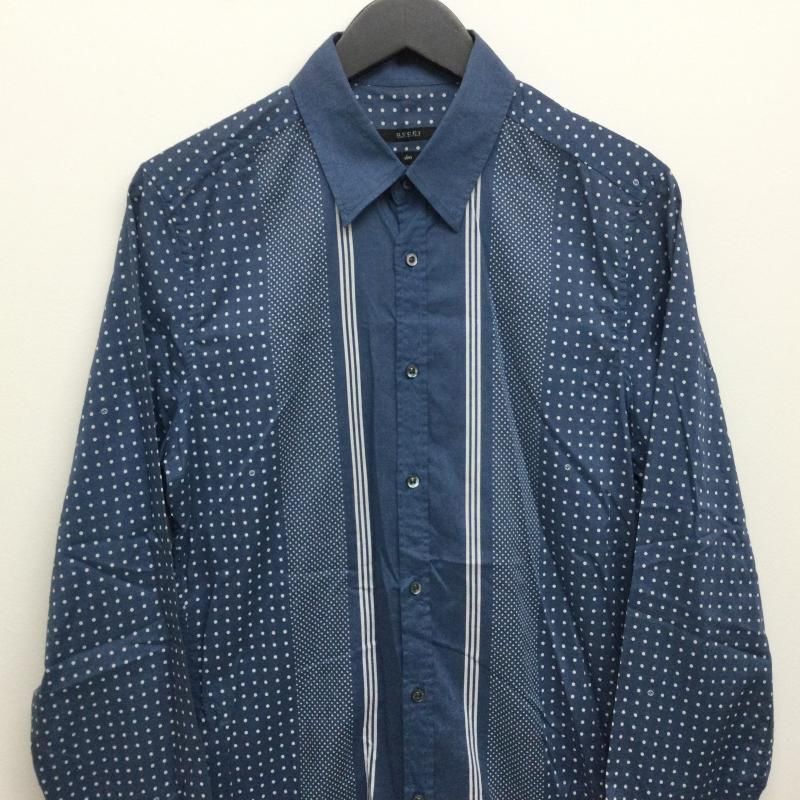GUCCI Long Sleeve Shirt 309114 Italian Dot Pattern Blue/Ash GUCCI Long Sleeve Shirt 309114 Italian Dot Pattern Blue/Ash