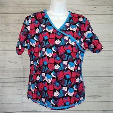 Dickies Womens Scrub Top Sz Medium Blue Black Short Sleeve Cotton