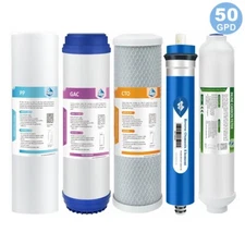 5 Stage 50GPD RO Membrane Reverse Osmosis System Cartridges Water Filter 5-Pack