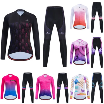 Miloto Radtrikot Langarm Radlerhose Fahrradhose Damen Gepolstert Rennrad Set