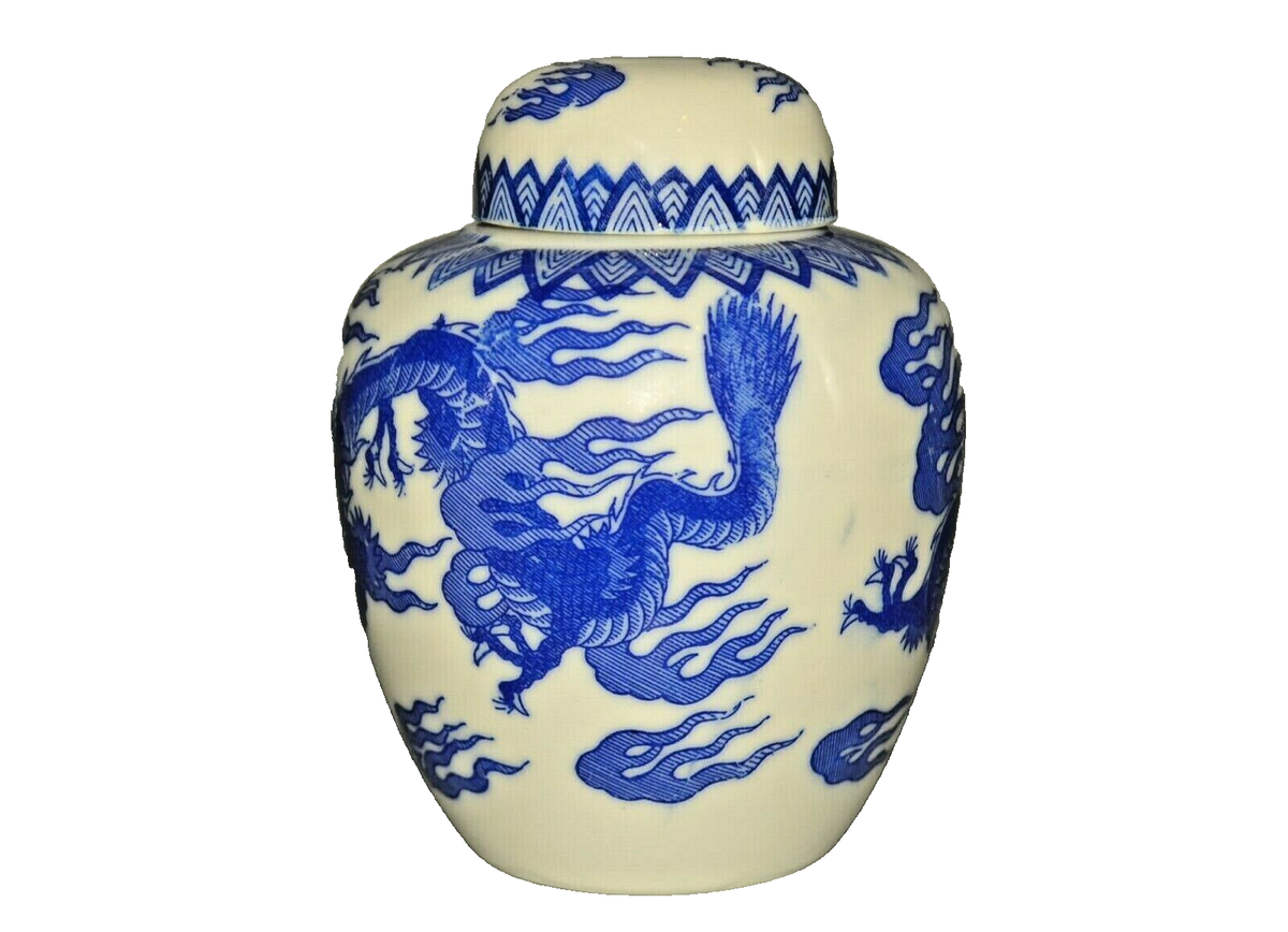 Antique Original Vintage Japanese Blue & White Porcelain Dragon