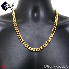 24"MEN Stainless Steel HEAVY 9x4mm Gold Plated Cuban Curb Chain Necklace*140