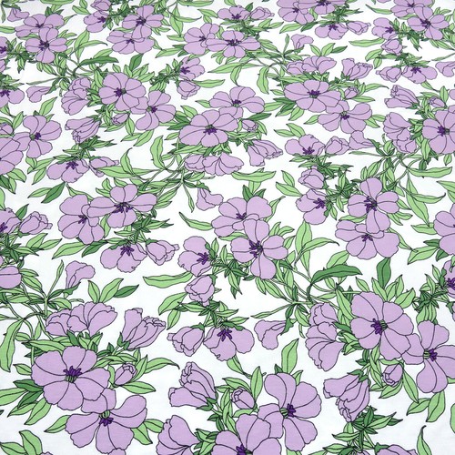 Tela viscosa jersey flores zarcillos flores blanco lila verde tela de vestir - Imagen 2 de 5