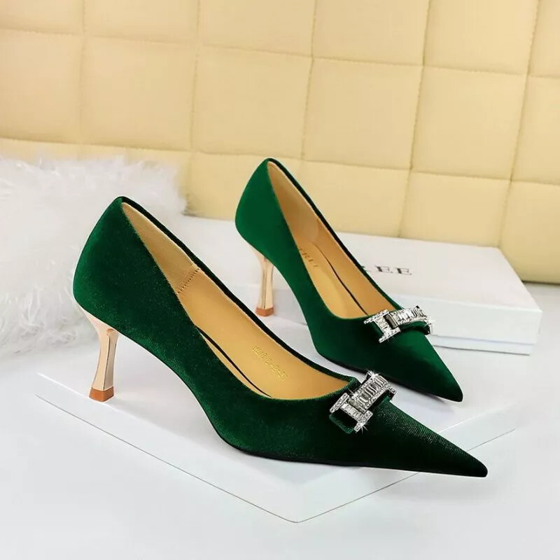 Zapatos de Salón Mujer 8 CM Verde Terciopelo Elegantes Piel Sintético 88770