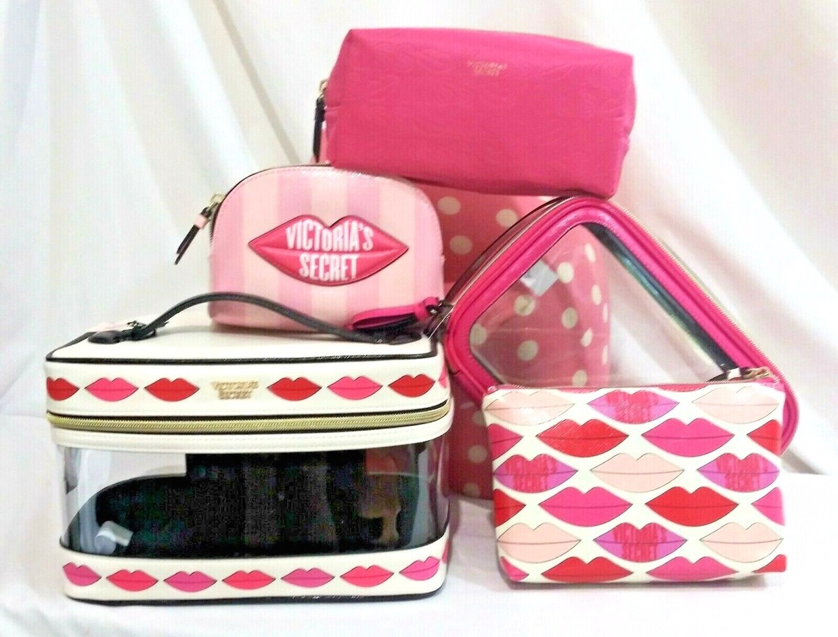 Victorias Secret PIECE VANITY TRAIN Case LIPS Cosmetic Bag SET NWT