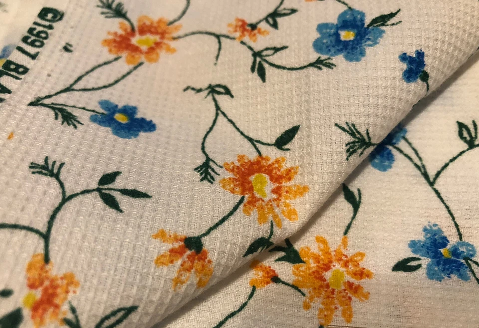 Lote De 4 Restos Lunares Azules Naranja Estampado Flor Blanco. Algodón para edredones artesanales Foto 2 de 4