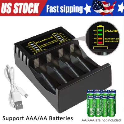 #ad Intelligent Battery Charger 4 Slot For AA AAA NI CD NI MH Rechargeable Batteries $5.98