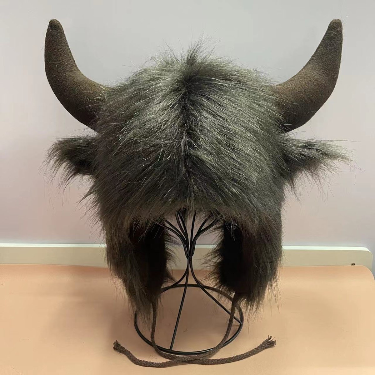 Hot Mens Fur Ear Flap Hat Cap Trapper Fleece Funny Cow Horn Ear Party Gift