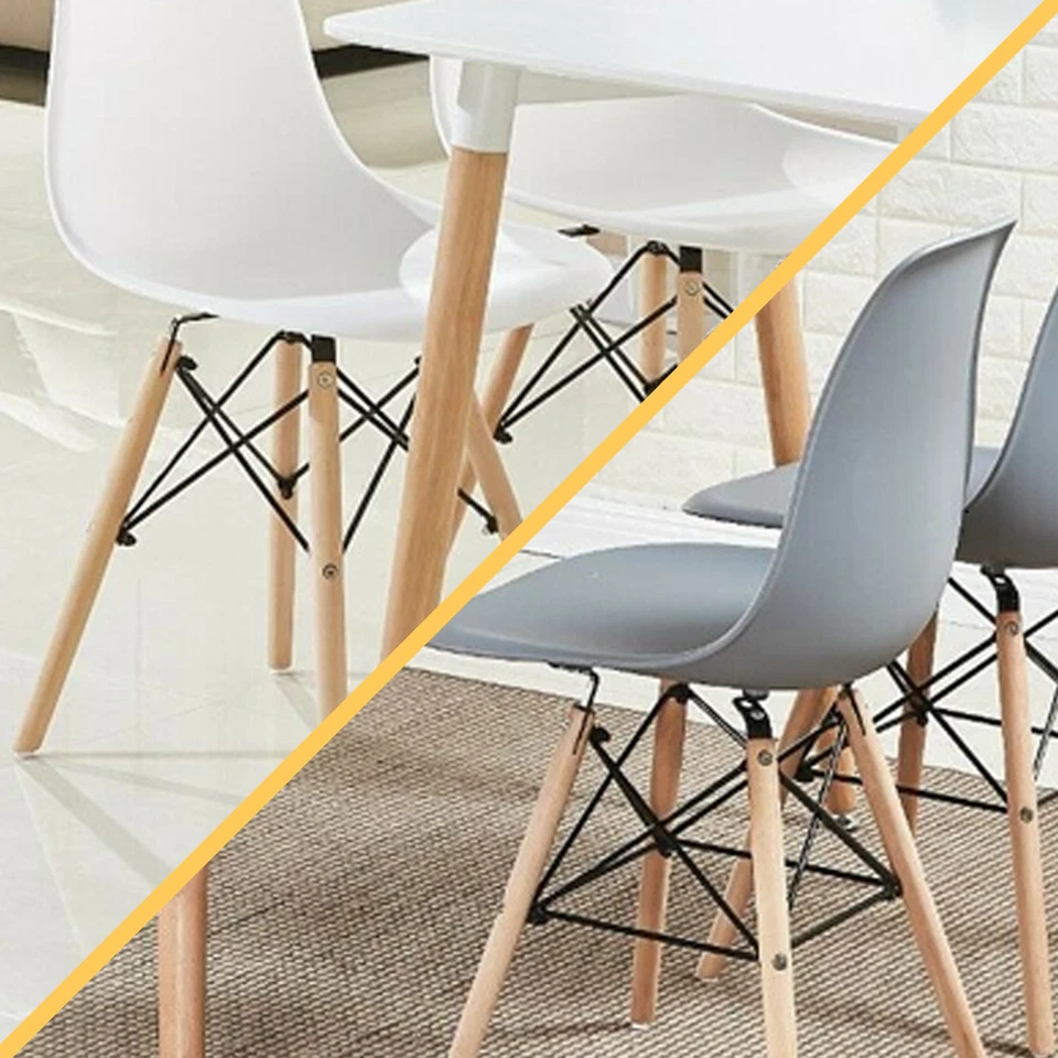 Comedor Mesa Y Silla Juego Blanco - 4X Madera Sillas de Comedor & Blanco Mesa - Imagen 2 de 4