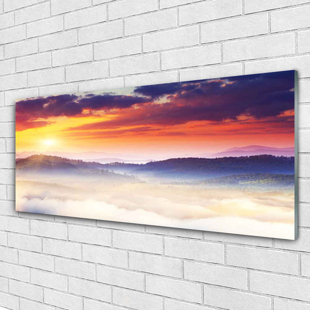 Tableau plexiglas 125x50 cm paysage de montagne et soleil pour salon