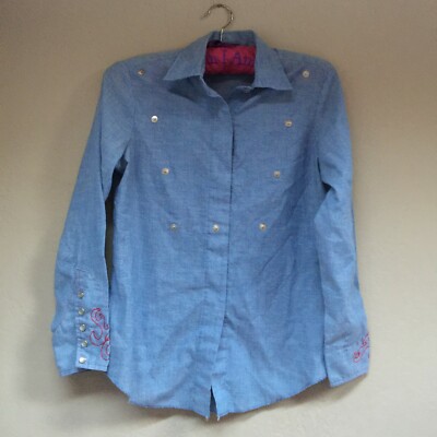 H Bar C California Ranchwear Womens Chambray Snap Front Shirt Blue Long Sleeve