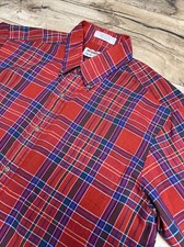 Vintage McGregor Tartan Collection Medium Button Up Red Plaid Lightweight Shirt.