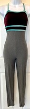 GK ICE SKATE DANCE ADULT SMALL WINE VELVET GRAY COT/STRETCH CAMI UNITARD Sz AS