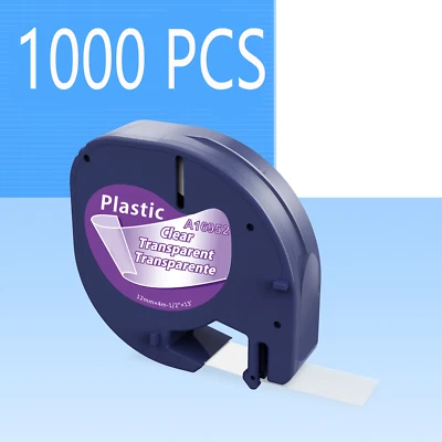 GREATEAM-TAPE 1000PK Compatible Dymo LetraTag 16952 12mm Plastic Label Tape Clear LT-100H 100T
