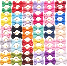 60 Pcs/30 Pairs Puppy Dog Hair Bow Ribbon with Rubber Band Pet Hair Bows