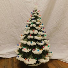 VTG Ceramic Musical Flocked Lighted 23" Christmas Tree 70s