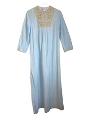 Vtg Sentiments Long Nightgown Lace Front Union USA Blue M Cottage Core Floral