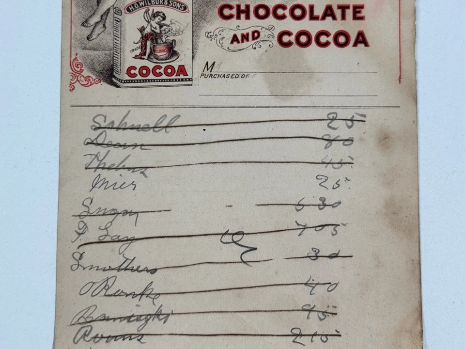 c.1900 Wilbur's Chocolate Cocoa Advertising Letterhead sign ephemera  - Image 4 of 4