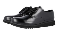 PRADA DERBY SNEAKERS DRESS SHOES BLACK POLISHED LEATHER NEW US 7.5 EU 40,5 41