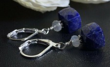 Lapis Lazuli Cube Moonstone .925 Sterling Leverback Earrings Sundance Artisan