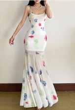 Women's Floral Print High-Waisted Bodycon Backless Spaghetti Strap Dress size