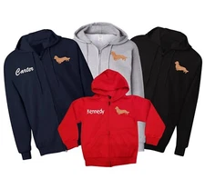Long haired Dachshund embroidered zipper hoodie for men & kids, Unisex hoodie