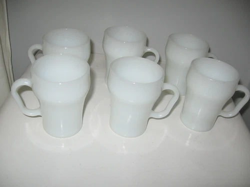 Vintage Anchor Hocking Fire King Milk Glass Coffee Soda Mug Cup White Set of 6