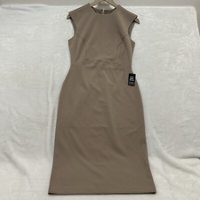 Express New Crew Neck Cap Sleeve Back Zipper Midi Sheath Dress Beige Size Small