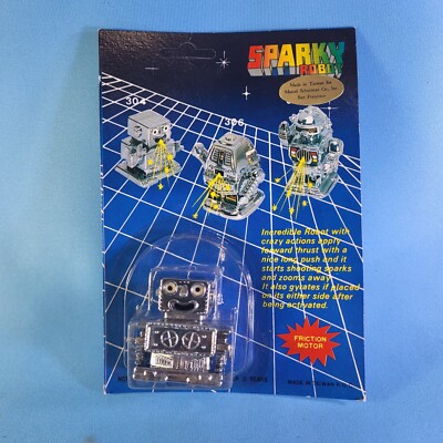 Vintage Friction Sparky Robot Taiwan In Original Pack Silver