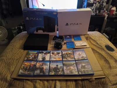 Sony PlayStation 4 Pro 1TB Complete In Box Jet Black W/ Lot Of 10 Games 