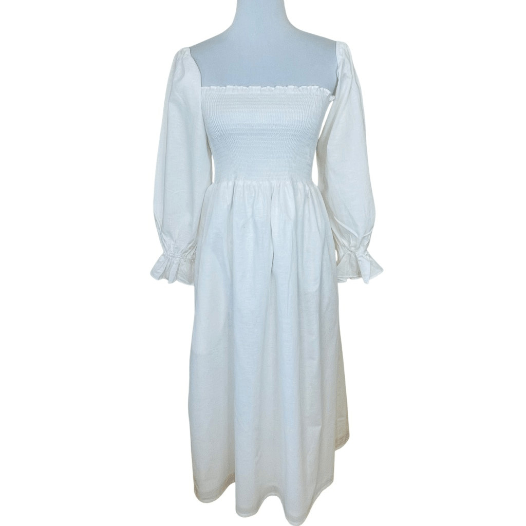Petal and Pup Domenica Shirred Long Sleeve Midi Dress White Size Medium