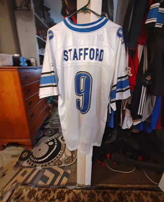Reebok Matthew Stafford #9 Detroit Lions NFL Football Jersey White Men s L