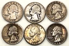 (6) Vintage 90% Silver Washington Quarters US Coins Circulated 1941 - 1964