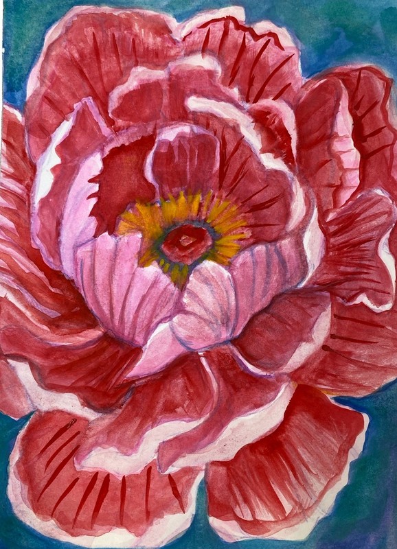 Peony Perfection, 8x11”, Watercolor/130 Lb WC Paper, Signed By Artist, COA.