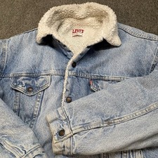 VTG Levis Mens L 80s Sherpa Lined Dark Blue Denim Trucker Jacket Made In USA