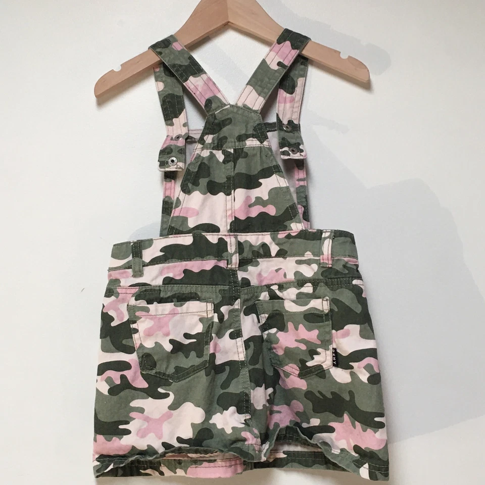 DKNY Niñas Talla 5 Mono Verde Camuflaje Denim Jersey Vestido 100% Algodón Informal Foto 3 de 4