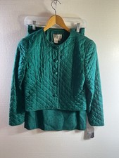 Vtg Papell Silk 100 Silk Skirt Suit Set Green Size 8P NWT