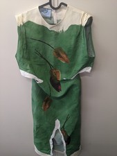 PRADA 2023 Runway green paper blend brown floral print crinkled dress IT40