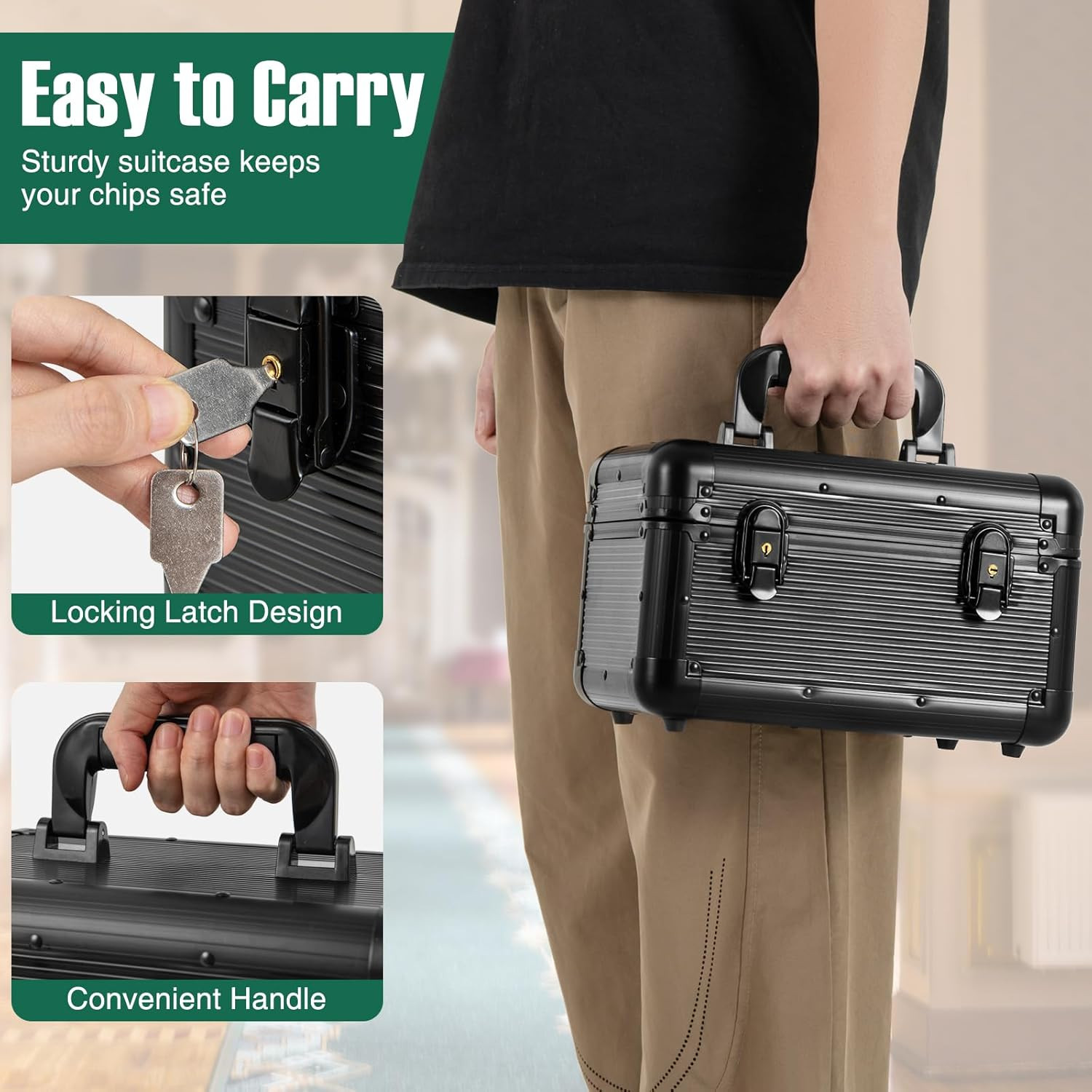 Poker Chip Set, 600 PCS Chips, 2 Decks Cards, Dealer Button, Poker Felt, Aluminu