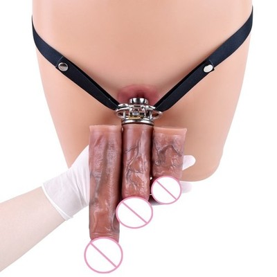 Male Chastity Cage Metal Lock With Lifelike Silicone Toy Strapon Chastity Device