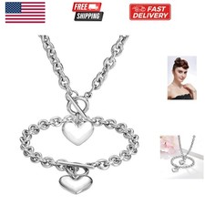 Heart Chain Necklace  Heart Bracelet for Women Girls Hearts Pendant Toggle C...
