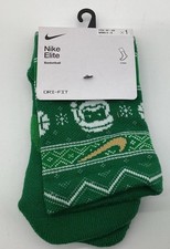 NWT Nike Elite Christmas Crew Socks Unisex Youth 3Y-5Y Wom4-6 Green Knit Dri Fit