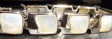 Vintage Signed MONET Mother of Pearl Panel Link Bracelet Silver Tone 7.5"