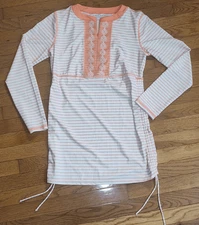 Cabana Life UPF 50+ Tunic Swim Cover Up Peach Striped Geometric Size Large