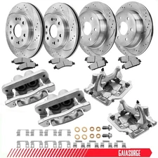 Front Rear Disc Rotors Brake Calipers & Pads for Chevy Silverado GMC Sierra 1500