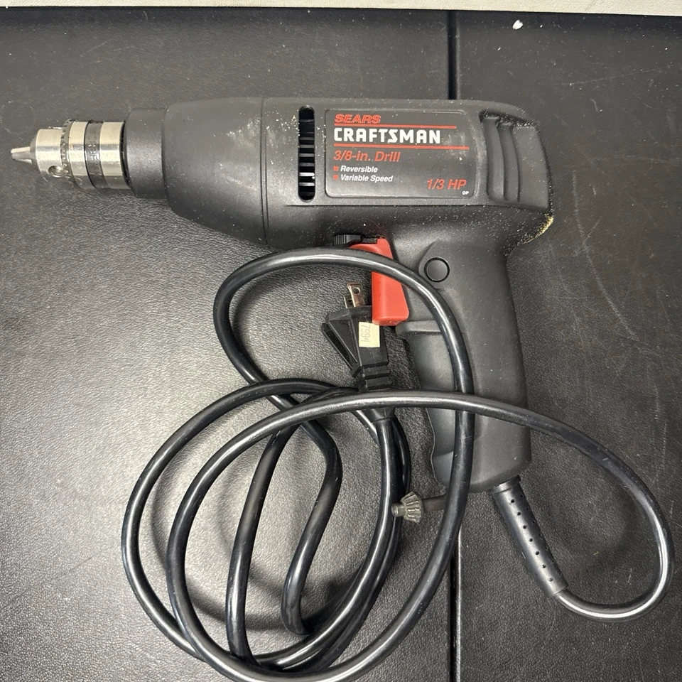 Broca vintage Sears Craftsman 3/8 polegadas com fio 1/3 HP 9-10172 sem chave com caixa e manual - Imagem 4 de 4