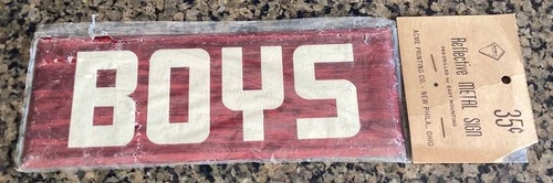 New Old Stock Vintage 50's Boys Room Reflective Letters Tin Metal Door Sign